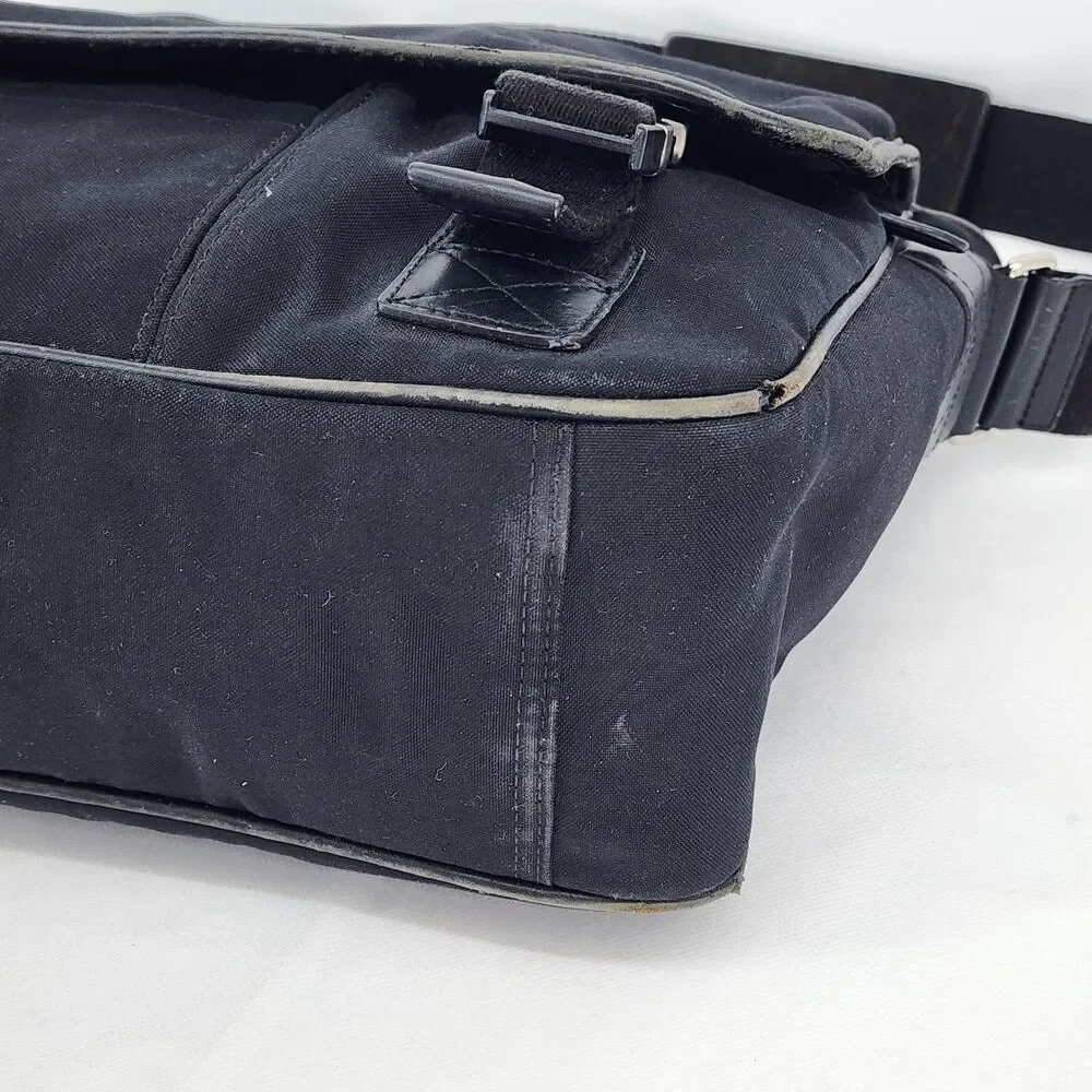 Coach RARE Vintage Leather Trim Buckle Black Messenger Bag Unisex